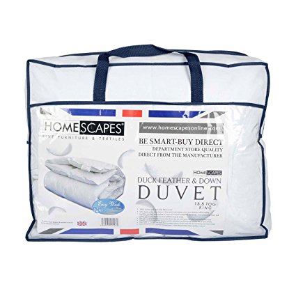 Homescapes King Size 13.5 Tog New White Duck Feather & Down Duvet - 100% Cotton Anti Dust Mite & Down Proof Cover - Anti allergen - Washable at Home Luxury Winter Quilt