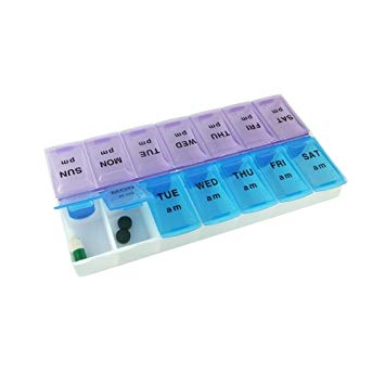 Pill Organizer Case, 7 Daily Compartments, AM PM Slot, Weekly dosis, Medicine Holder, Ideal for Medication, Vitamin, Supplement, Perfect for Travel, Ideal for Purse BS0096J