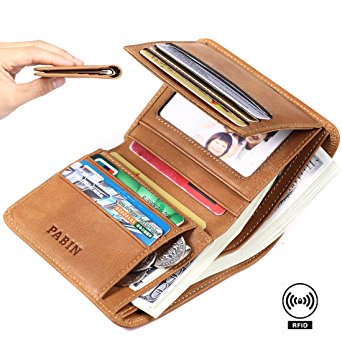 Pabin Mens Wallet Slim RFID Blocking Bifold Wallet for Men Trifold Leather Credit Card Holder