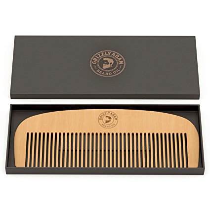 GRIZZLY ADAM Hair and Beard Comb - Wood with Anti-Static & No Snag Handmade Brush for Beard, Head Hair, Mustache with Design in Gift Box by Grizzly Adam