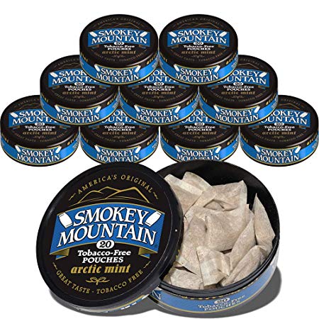 Smokey Mountain Herbal Snuff Pouches - Arctic Mint - 10-Can Box - Nicotine-Free and Tobacco - Great Tasting & Refreshing Tobacco Alternative