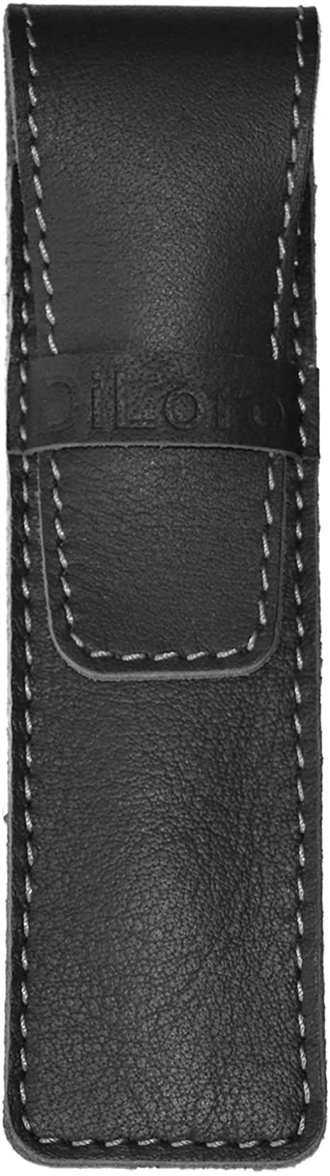 DiLoro Full Grain Genuine Leather Single Pen Case Holder Pouch Pencil Protector (Buffalo Black)