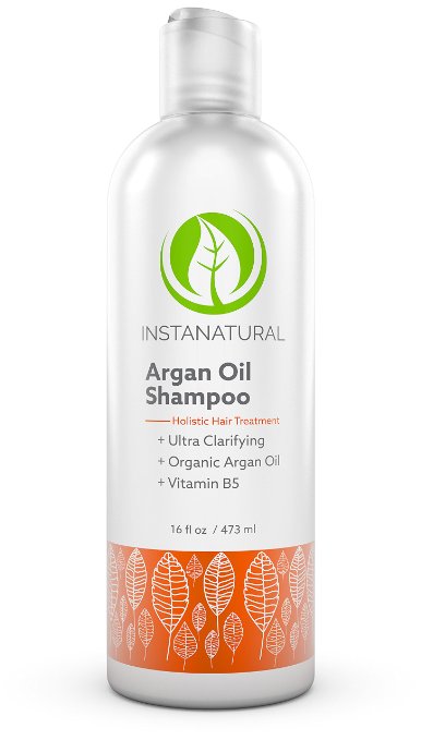 InstaNatural Argan Oil Shampoo - With 100 Certified Organic Moroccan Argan Oil and Vitamin B5 - Best Holistic Treatment for Soft and Silky Hair - Deluxe Nourishment to Hydrate Dry Scalp - 16 OZ