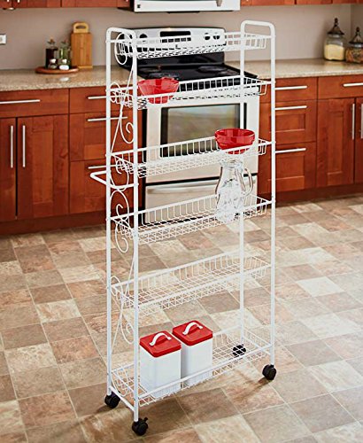 10" Wide and 55" Tall Rolling Cart Rack Multi Purpose Kitchen Laundry Bathroom Space Saving Organizer Slim Shelves Organization