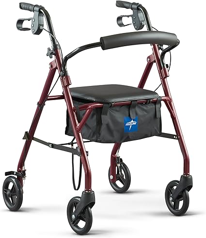 Healthcare Direct Steel Rollator Walker with 350 lb. Weight Capacity, Burgundy