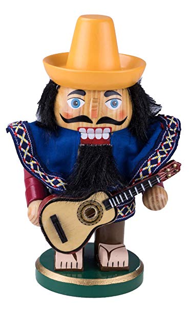 Cleaver Creation Chubby Mexico Nutcracker | 7.25” Tall Collectible Wooden Nutcracker | Decorative Figure with Sombrero, Poncho, Guitar