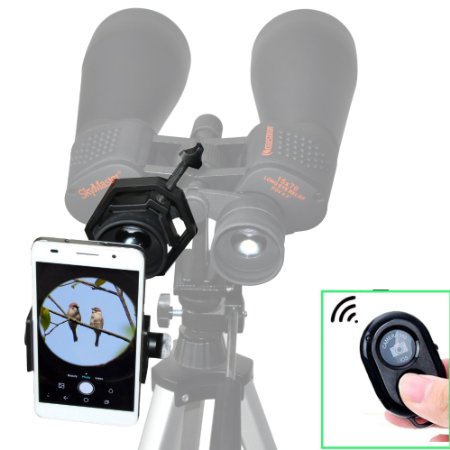 Gosky Digiscoping Smartphone Adapter and Wireless Remote Controller Kit - Spotting Scope Binocular Monocular Telescope and Microscope Mobile Phone Adapter for Iphone Samsung Sony Etc