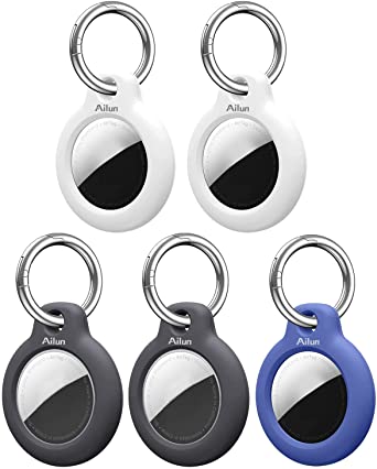 Ailun [5Pack] Hard PC Cover for AirTag,Shockproof Cover Loop with Keychain Ring Holder Skin Protector Protective Case Tracker Finder Locator Anti-Lost Protector Holder for AirTags,Wear-Resistant