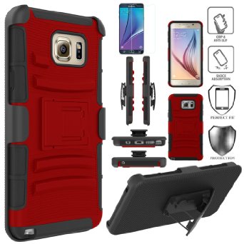 Note 5 Case, EC™ Hard Shock-Resistant Heavy Duty Armor Holster Protective Case Cover with Belt Swivel Clip   Kickstand for Samsung Galaxy Note 5 (Red/Black)