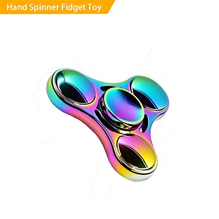 Rainbow Fidget Toys Tri-Spinner Ultra Durable Stainless Steel Bearing High Speed 3-7 Min Spins Precision Metal Hand Spinning Toy EDC ADHD Focus Anxiety Stress Relief Boredom Killing Time Toys (Round)