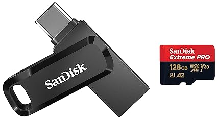 SanDisk Extreme Pro microSD UHS I Card 128GB & Ultra Dual Drive Go USB Type C Pendrive for Mobile (Black, 128 GB, 5Y - SDDDC3-128G-I35)