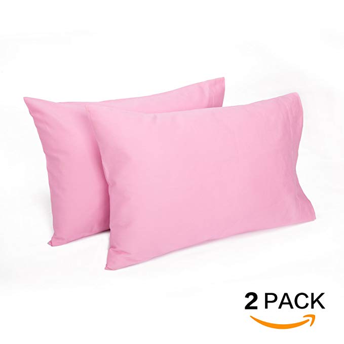 TILLYOU Cotton Collection Soft Toddler Pillowcases Set of 2, 14x20 - Fits Pillows Sized 12x16, 13x18 or 14x19, Machine Washable Travel Pillow Case Cover with Envelope Closure, Hot Pink