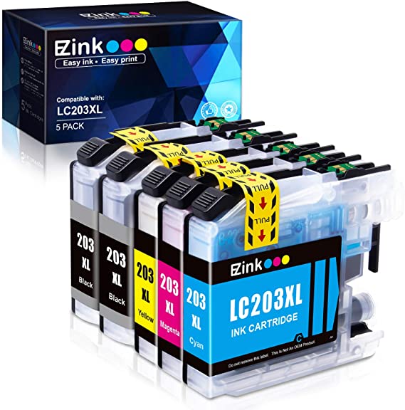 E-Z Ink(TM) Compatible Ink Cartridge Replacement for Brother LC203XL LC203 XL to use with MFC-J480DW MFC-J880DW MFC-J4420DW MFC-J680DW MFC-J885DW (2 Black, 1 Cyan, 1 Magenta, 1 Yellow, 5 Pack)