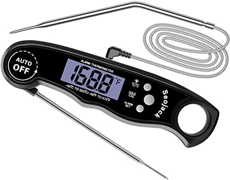 SeoJack Meat Thermometer Digital Instant Read Food Thermometer with Dual Probe and Alarm Function for Oven,Cooking,Grill,BBQ (Black)