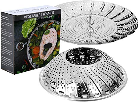 Dali Stainless Steel Vegetable Steamer Basket - Expandable Round Folding 6.3" to 10.6"