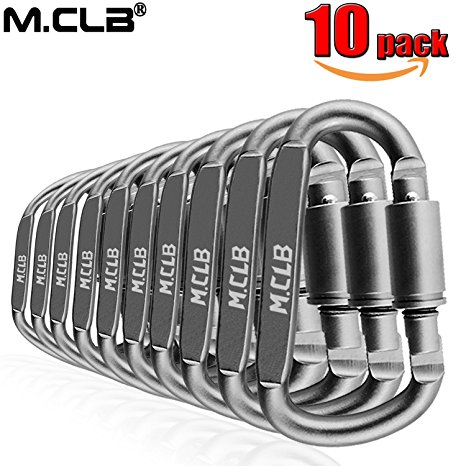 Locking Carabiner Clip 10 PCS Super Lightweight Aluminum D-Ring Keychain Locking for Outdoor Clipping, Camping, Hiking, Fishing