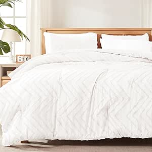 Cosybay Twin Comforter Set - White Boho Tufted Twin Bed Set, 2 Pieces All Season Down Alternative Twin Bedding Sets with 1 Comforter and(68"x88") 1 Pillow Sham(20"x26")-Twin/Twin XL Size