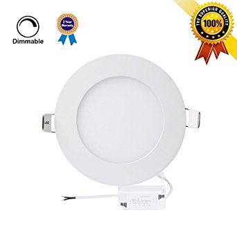 Hann 9W Dimmable LED Panel Light Fixture,Ultra-thin Round Recessed Ceiling Light Lamp,60W Incandescent Equivalent,720lm,Warm White 3000K,Cut Hole 4.9 Inch,with 110V LED Transformer (9W, 3000K)