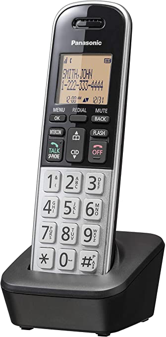 Panasonic Compact Cordless Phone with DECT 6.0, 1.6" Amber LCD and Illuminated HS Keypad, Call Block, Caller ID, Multiple Display Languages - 1 Handset - KX-TGB810S (Black/Silver)