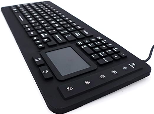 DSI LED Backlit Industrial IP68 Waterproof Silicone Keyboard with Touchpad IKB98BL