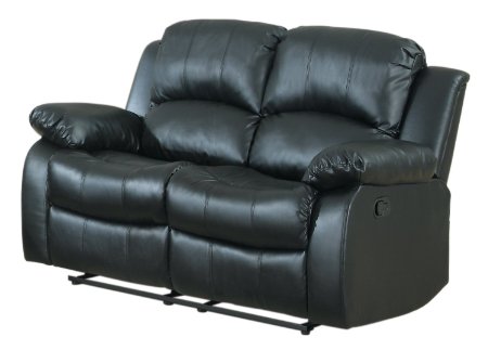 Classic Double Reclining Loveseat, Black Bonded Leather