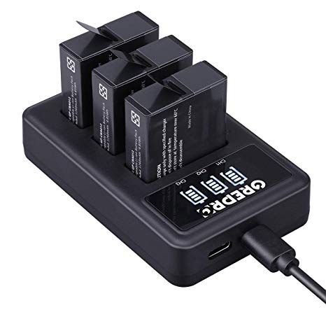 AHDBT-501 Battery Charger with 3 Pack Replacement Battery and 3-Channel USB Charger for GoPro Hero 5, Hero 5 Black AHDBT-501, Hero (2018), Hero 6 Black,Hero 7 Black