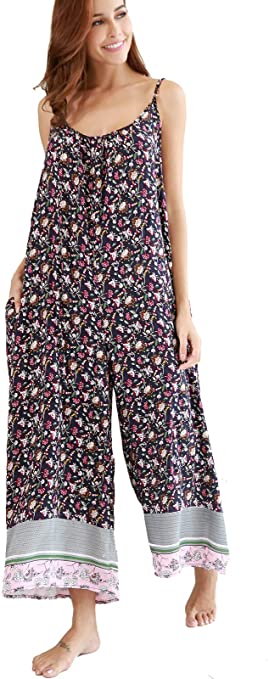 BUENOS NINOS Women's V Neck Floral Maxi Dress Boho Printed Adjustable Spaghetti Strap Ethnic Beach Long Dress with Pockets