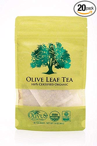 Olive Leaf Tea - Certified Organic - Non-GMO Herbal Tea Bags (20 count) - Sourced from Spain and Manufactured in USA - Antioxidant Immunity Supplement for Health Wellness & Vitality