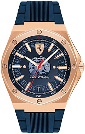 Ferrari Men's Stainless Steel Quartz Watch with Silicone Strap, Navy, 28 (Model: 0830843)