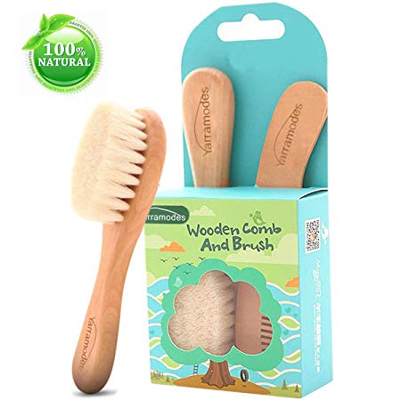 Baby Goat Hair Brush and Comb Set for Newborns & Toddlers | Eco-Friendly Safe Brush | Natural Wooden Comb | Soft Bristles for Cradle Cap Perfrect Baby Shower Gift Birthday (Baby Brush and Comb Set)