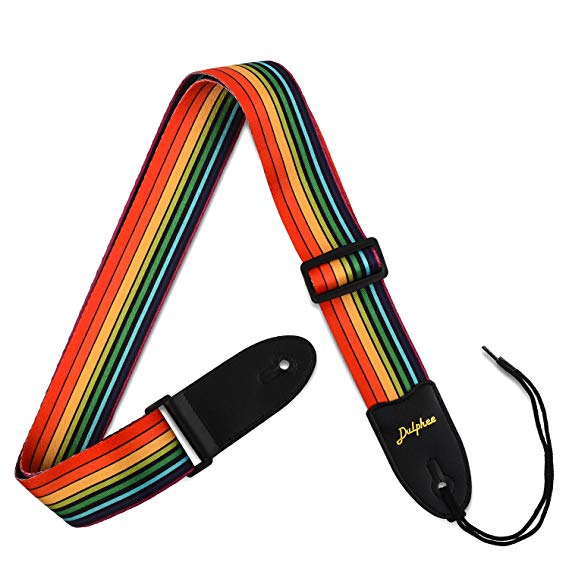 Dulphee Rainbow Guitar Strap Adjustable Soft Polyester Shoulder Strap for Bass, Electric & Acoustic Guitars