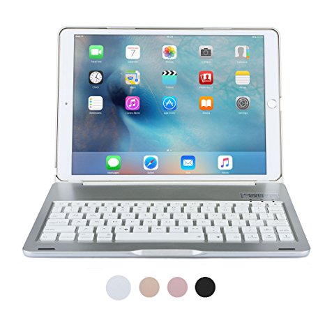 iPad Pro 10.5 Keyboard case, COOPER NOTEKEE F8S Backlit LED Bluetooth Wireless Rechargeable Keyboard Portable Laptop Macbook Clamshell Clamcase Cover with 7 Backlight Colors (Silver)