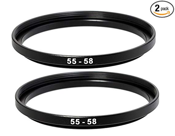 (2 Packs) 55-58MM Step-Up Ring Adapter, 55mm to 58mm Step Up Filter Ring, 55mm Male 58mm Female Stepping Up Ring for DSLR Camera Lens and ND UV CPL Infrared Filters