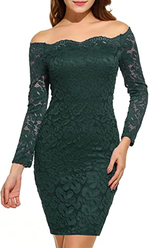 ACEVOG Women Off Shoulder Floral Lace Party Dress