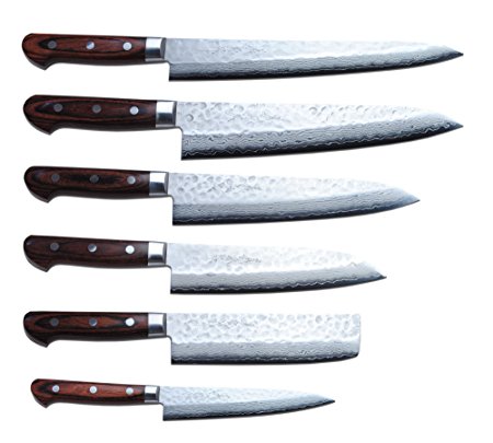 YOSHIHIRO VG10 16Layers Hammered Damascus 6PC SET Japanese Chef's Knife