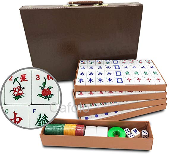 cafolo Chinese Mahjong X-Large 144 Numbered Melamine Tiles 1.5" Large Tile with Carrying Travel Case Pro Complete Mahjong Game Set - (Mah Jong, Mahjongg, Mah-Jongg, Mah Jongg, Majiang)