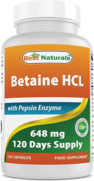 Best Naturals Betaine HCl 648 mg with Pepsin 120 Capsules