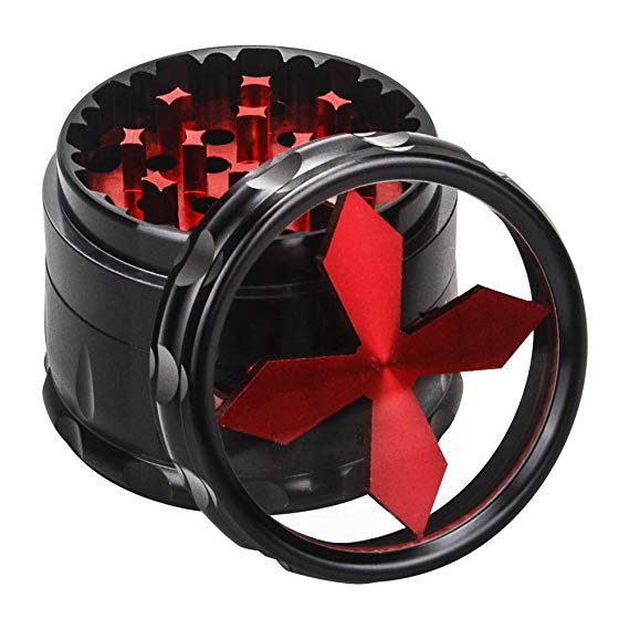 Quality Aluminium Herb Grinder by Fengli, 2.5'' Large 4-Part Spice Grinder with Pollen Screen,Red