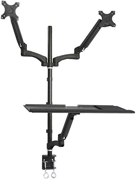 VIVO Dual Monitor Sit-Stand Height Adjustable Workstation Standing Desk Mount w/Gas Spring and Deluxe Tray/Holds 2 Screen 13" to 27" (STAND-SIT2C)