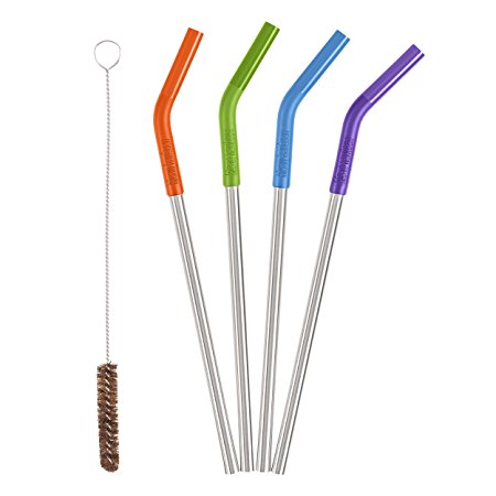 Klean Kanteen 5 Piece Stainless Steel Straw Set with Safe Silicone Flex Tip and Cleaning Brush