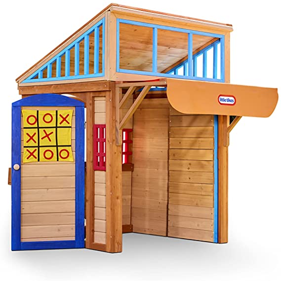 Little Tikes Real Wood Adventures 5-in-1 Game House, Outdoor Wood Game Playhouse for All Kids, Boys and Girls Ages 3