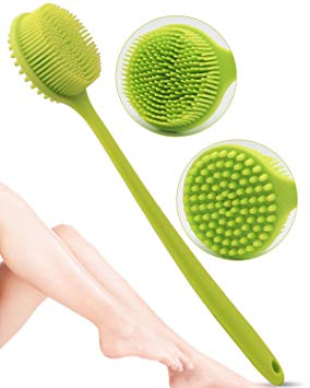SXSTORY Back Scrubber Body Brush Silicone Bath Shower Brush Soft Scrub with Long Handle (Green)