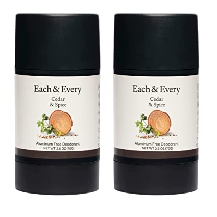 Each & Every 2-Pack Natural Aluminum-Free Deodorant for Sensitive Skin with Essential Oils, Plant-Based Packaging (Cedar & Spice)