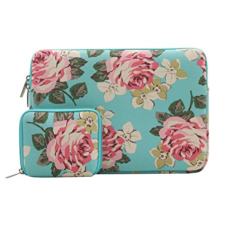 Mosiso Laptop Sleeve Bag for 13-13.3 Inch MacBook Pro, MacBook Air, Notebook Computer with Small Case, Canvas Fabric Rose Pattern Protective Carrying Cover, Hot Blue