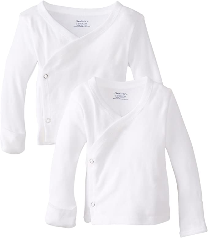 Gerber Baby Girls' 2-Pack Long-Sleeve Side-snap Mitten-Cuff Shirt