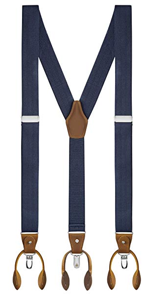 Buyless Fashion Men Suspenders Elastic Adjustable 48" Y Back Clips and Buttons
