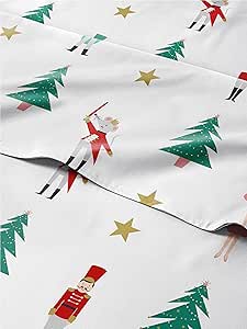 King Christmas Tree Sheet Set - Holiday Xmas Pattern Linen Set - Deep Pockets - Snug Fit - 4 Piece - Wrinkle Free - Comfy & Cooling Festive Winter Bedding - Easy To Care For - Kid Friendly