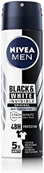 NIVEA MEN Black & White Invisible Deodorant Spray (150 ml), Antiperspirant with Anti-Stain Formula with 48h Protection and Nivea Men Care Complex