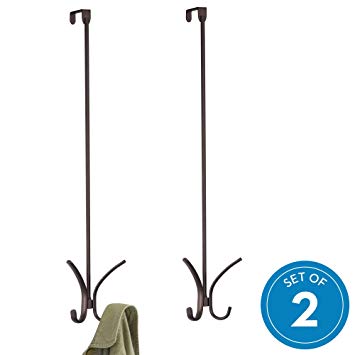 InterDesign Axis Easy Reach Quad Hook, Over-The-Door Towel Holder or Coat Rack - Set of 2 24" Bronze