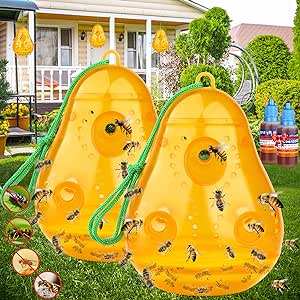 Wasp Trap Bee Traps Catcher, Wasp Traps Outdoor Hanging, Wasp Repellent Trap Deterrent Killer Insect Catcher, Non-Toxic Reusable Hornet Yellow Jacket Trap 2 Pack (Pear Shape - Orange)